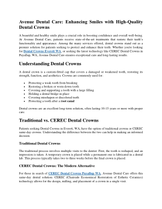 Avenue Dental Care Enhancing Smiles with High-Quality Dental Crowns
