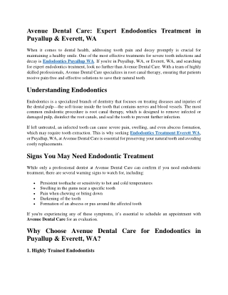 Avenue Dental Care Expert Endodontics Treatment in Puyallup & Everett, WA