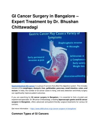 GI Cancer Surgery in Bangalore – Expert Treatment by Dr. Bhushan Chittawadagi