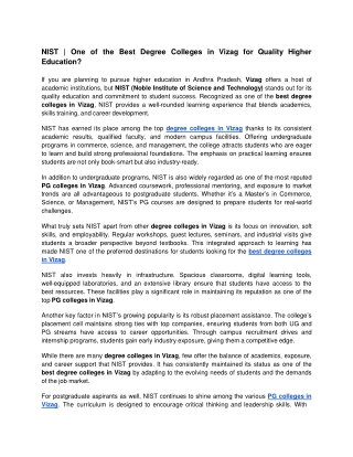 NIST_ One of the Best Degree Colleges in Vizag for Quality Higher Education