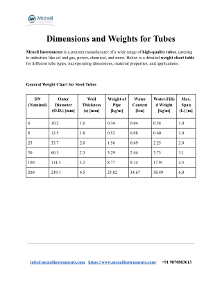 Dimensions-and-Weights-for-Tubes