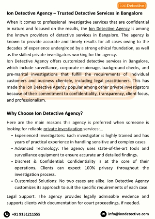 Top Detective Services in Bangalore | Ion Detective Agency