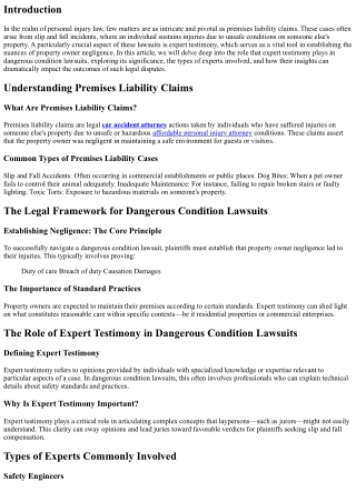 The Role of Expert Testimony in Dangerous Condition Lawsuits