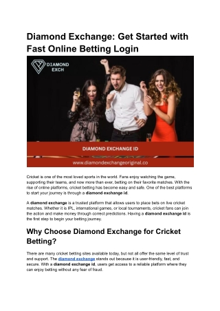 Diamond Exchange: Get Started with Fast Online Betting Login