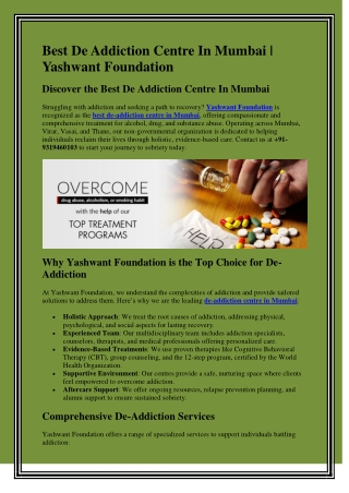 Best De Addiction Centre In Mumba