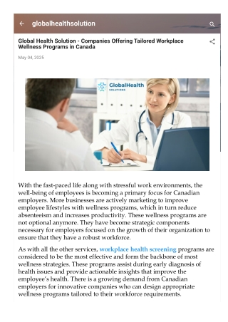 Global Health Solution - Companies Offering Tailored Workplace Wellness Programs in Canada