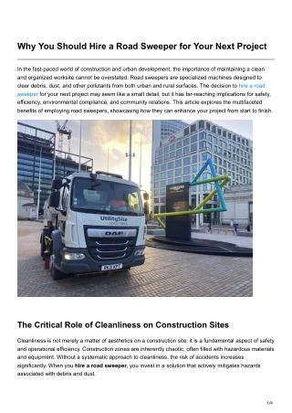 Why You Should Hire a Road Sweeper for Your Next Project