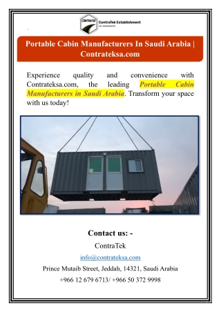 Portable Cabin Manufacturers In Saudi Arabia | Contrateksa.com