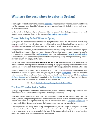 What are the best wines to enjoy in Spring