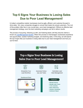 Top 6 Signs Your Business Is Losing Sales Due to Poor Lead Management!