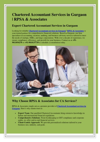 Chartered Accountant Services in Gurgaon