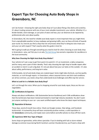 Auto Body Shops in Greensboro, NC