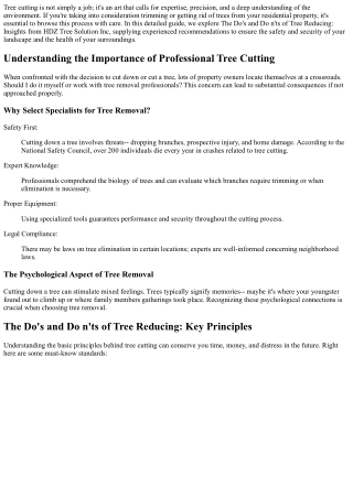 The Do's and Do n'ts of Tree Reducing: Insights from HDZ Tree Solution Inc .