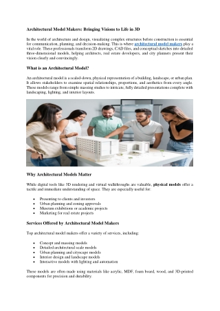 Architectural Model Makers: Bringing Visions to Life in 3D