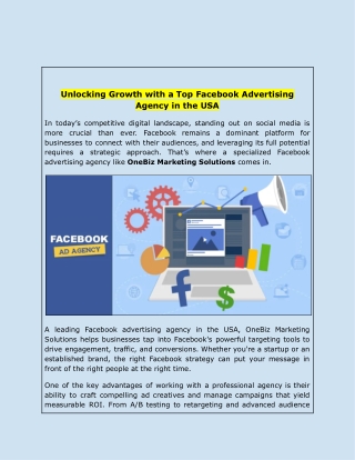 Unlocking Growth with a Top Facebook Advertising Agency in the USA