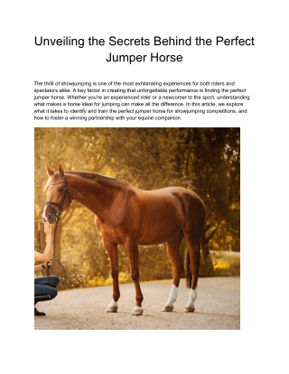 Unveiling the Secrets Behind the Perfect Jumper Horse