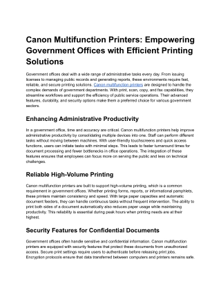 Top Benefits of Using Canon Multifunction Printers in Business