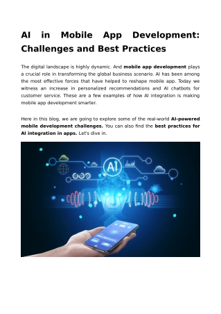 AI in Mobile App Development: Challenges and Best Practices