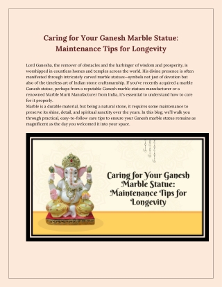 Caring for Your Ganesh Marble Statue Maintenance Tips for Longevity