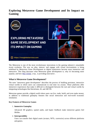 Exploring Metaverse Game Development and Its Impact on Gaming