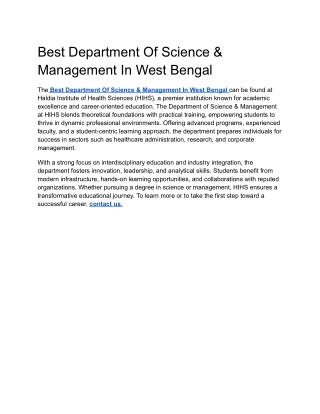 Best Department Of Science & Management In West Bengal