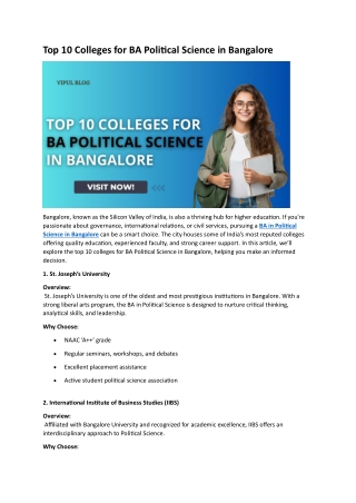 Top 10 Colleges for BA Political Science in Bangalore