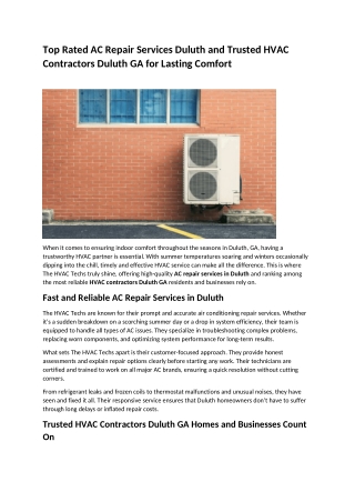 Top Rated AC Repair Services Duluth and Trusted HVAC Contractors Duluth GA for Lasting Comfort