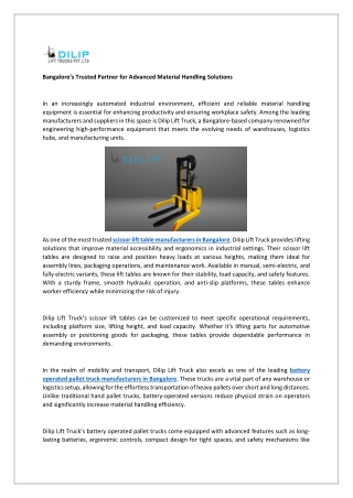 Bangalore- Dilip Lift Truck