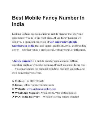 Best Mobile Fancy Number In India