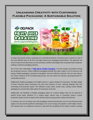 Unleashing Creativity with Customized High Barrier Flexible Packaging - A Sustainable Solution