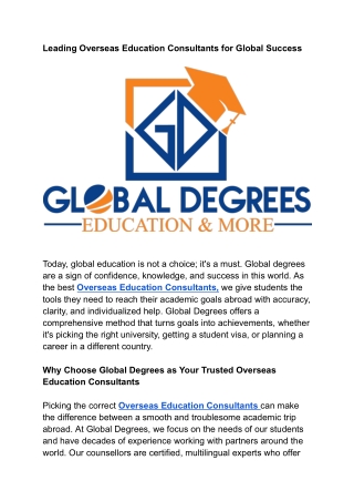 Leading Overseas Education Consultants for Global Success