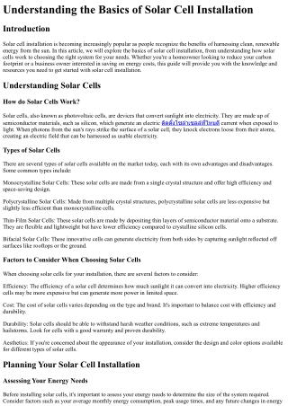 Understanding the Basics of Solar Cell Installation