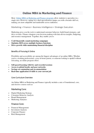 Online MBA in Marketing and Finance