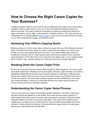 Top Tips for Picking the Perfect Canon Copier for Your Office