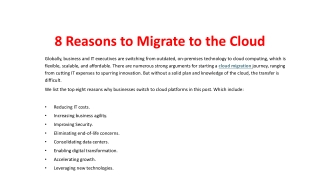 8 Reasons to Migrate to the Cloud