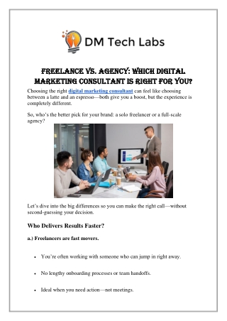 Freelance vs. Agency: Which Digital Marketing Consultant is Right for You?