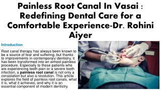Painless Root Canal In Vasai Redefining Dental Care for a Comfortable Experience-Dr. Rohini Aiyer