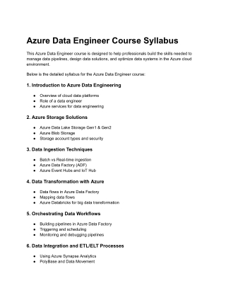 Azure Data engineer course syllabus