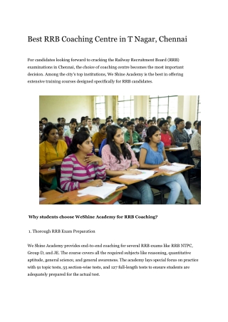 Top Tutorials For Railway Exam in T Nagar - weshineacademy