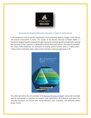 Mastering the Business Hierarchy of Needs®: A Guide for Professionals