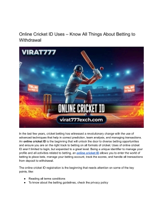 Online Cricket ID Uses – From Betting to Withdrawal Explained