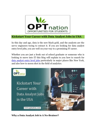 Kickstart Your Career with Entry Level Data Analyst Jobs in the USA