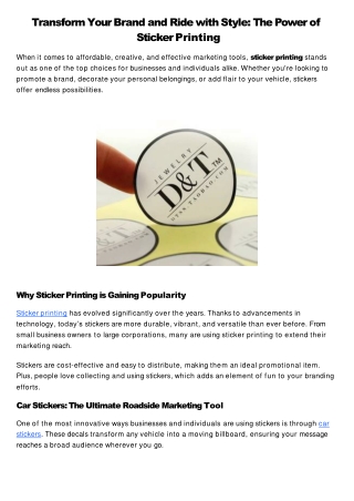 Transform Your Brand and Ride with Style The Power of Sticker Printing