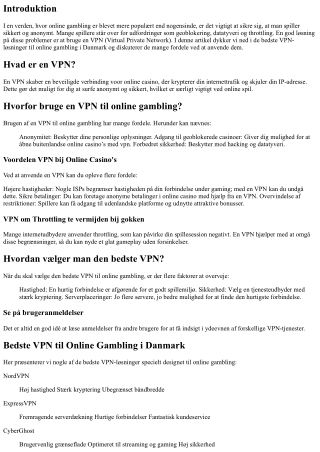 Bedste VPN til Online Gambling i Danmark