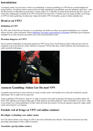 Anonym Gambling: Sådan Gør Du med VPN