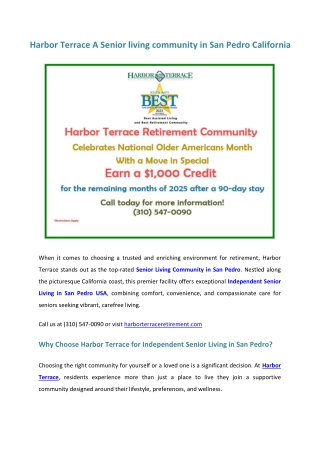 Harbor Terrace Senior living community in San Pedro California
