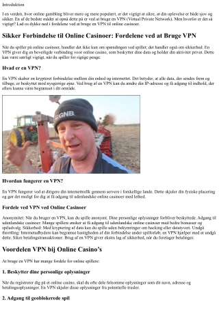 Sikker Forbindelse til Online Casinoer: Fordelene ved at Bruge VPN