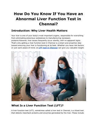 When Should You Take an LFT Test in Chennai?