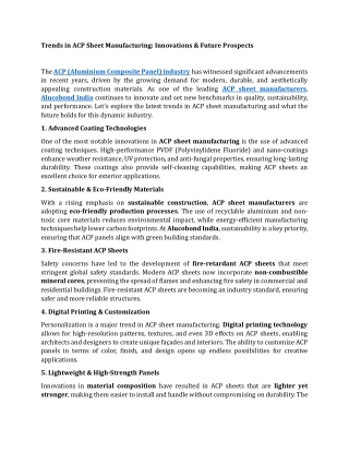 Trends in ACP Sheet Manufacturing Innovations & Future Prospects