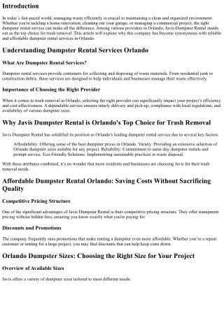 Why Javis Dumpster Rental is Orlando's Top Choice for Trash Removal